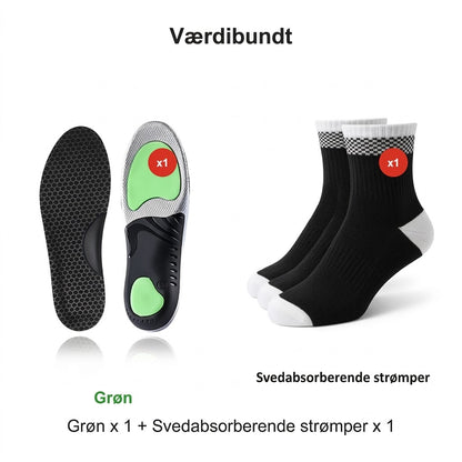 Stødabsorberende sportsindlægssåler med svangstøtte