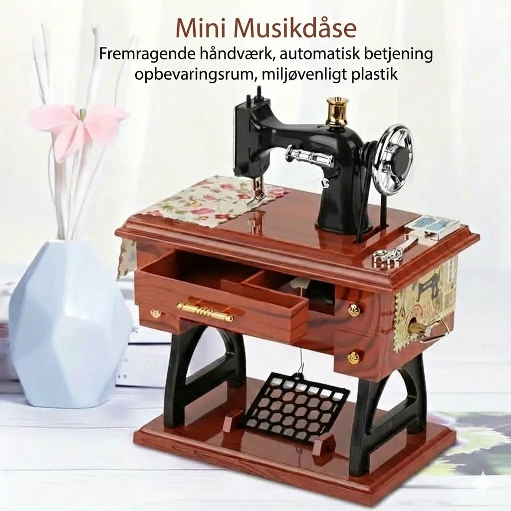 Minisymaskine-spilledåse i træ