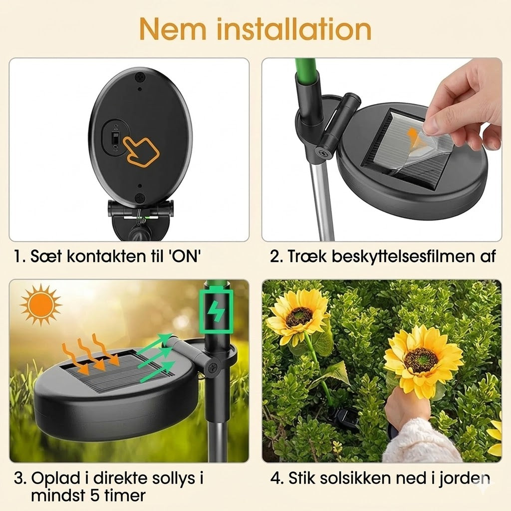Vandtætte solcellelamper (3 solsikkelamper)