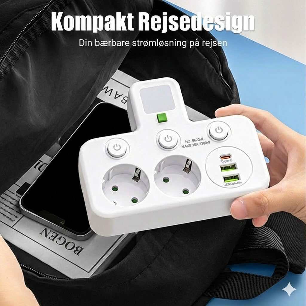 Pladsbesparende stikdåse med lys og USB