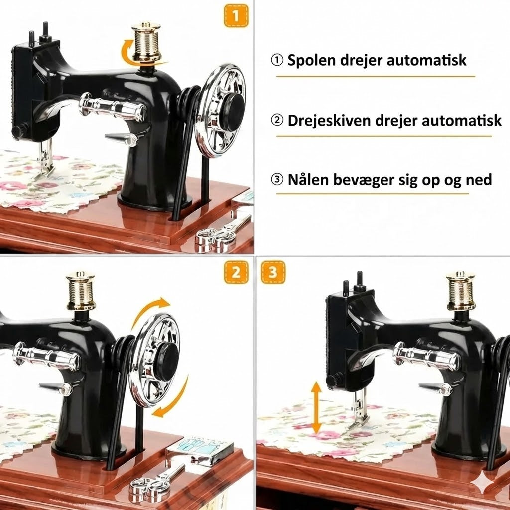 Minisymaskine-spilledåse i træ