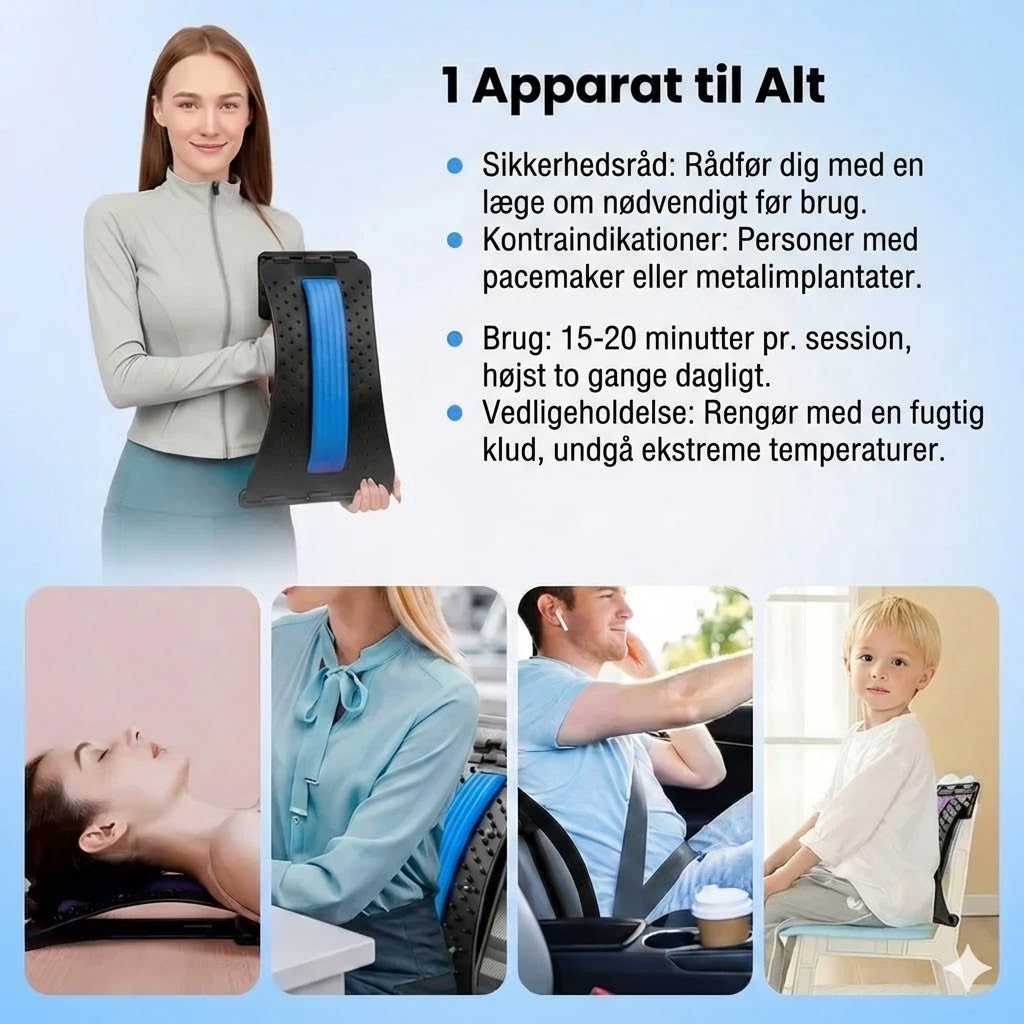 Magnetisk akupunkturmassage og rygstrækker til lænderyggen