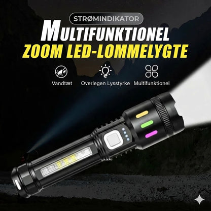 LED-lommelygte med digitalt display og zoom