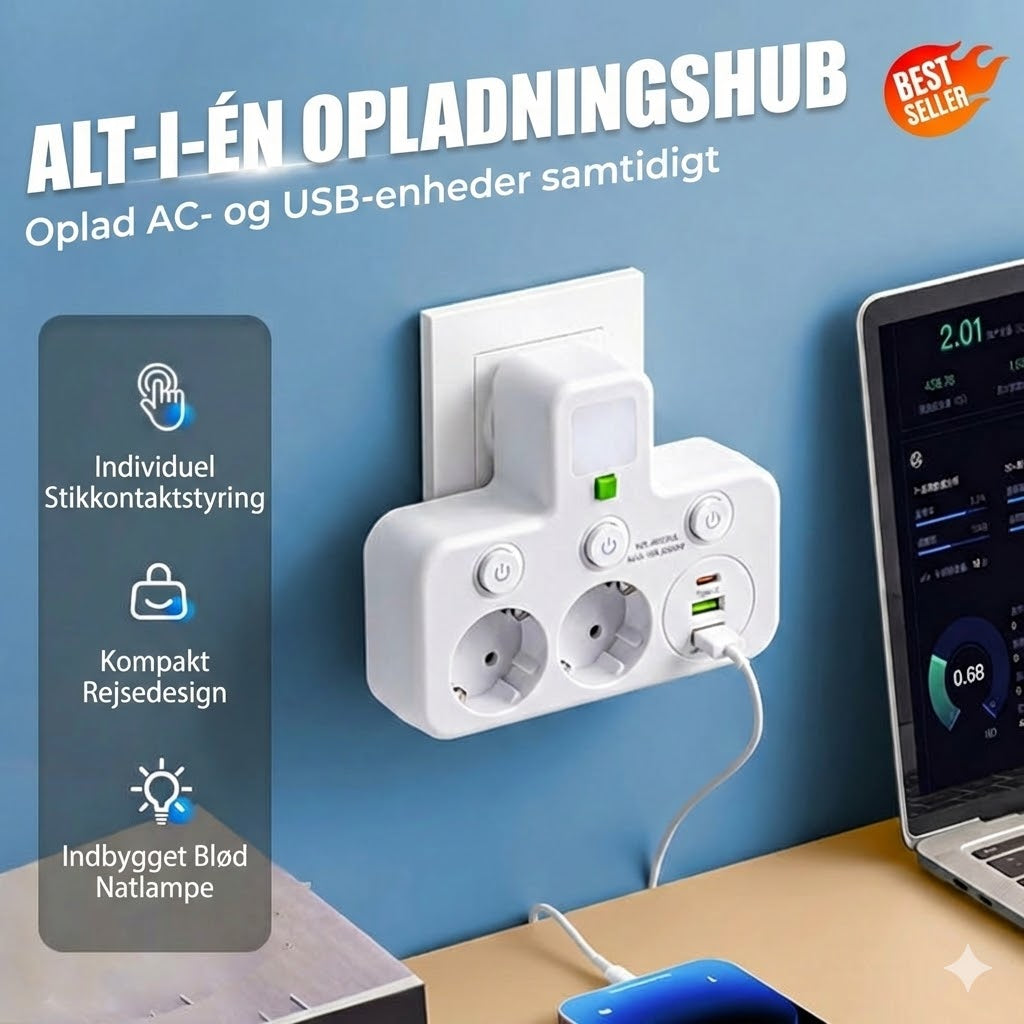 Pladsbesparende stikdåse med lys og USB