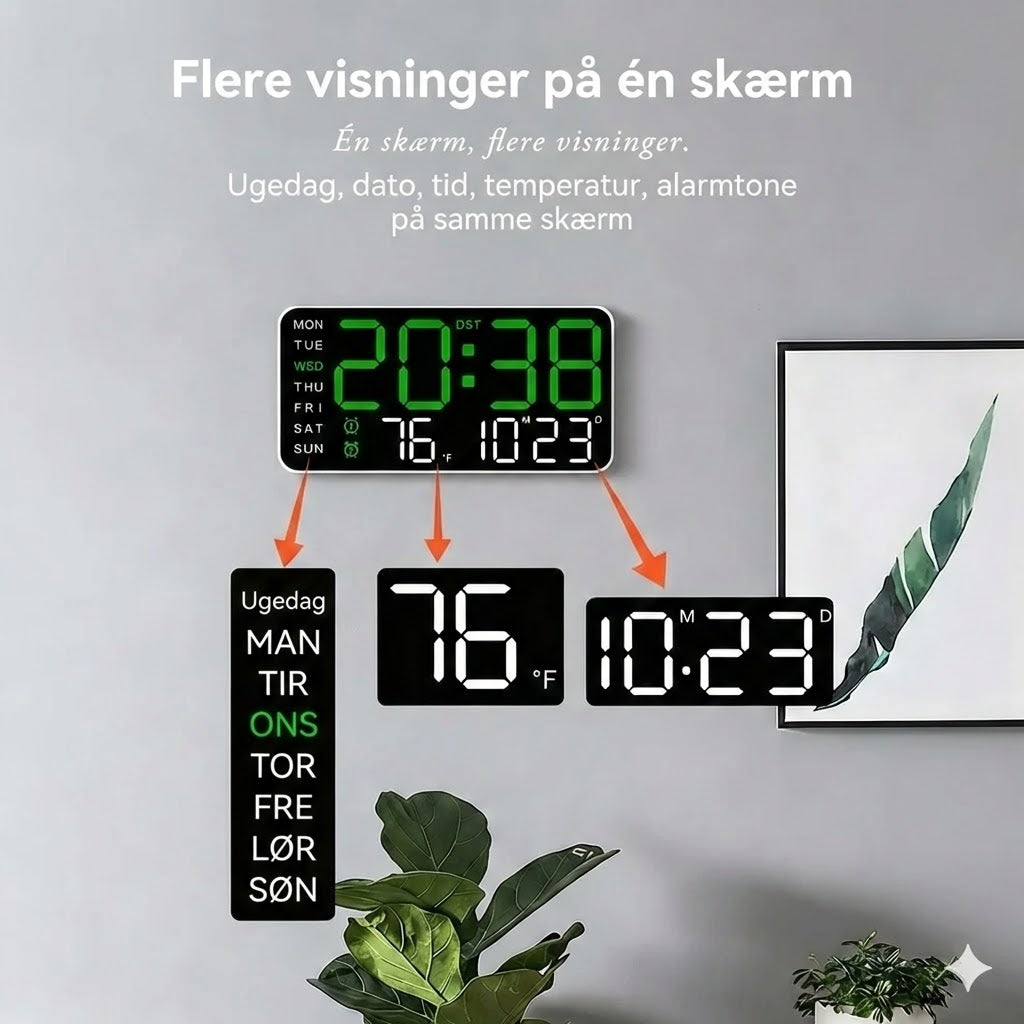 Multifunktionel dekorativ digitalt LED-vægur